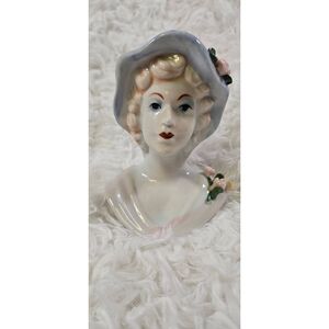 Vintage porcelain lady head vase or planter
